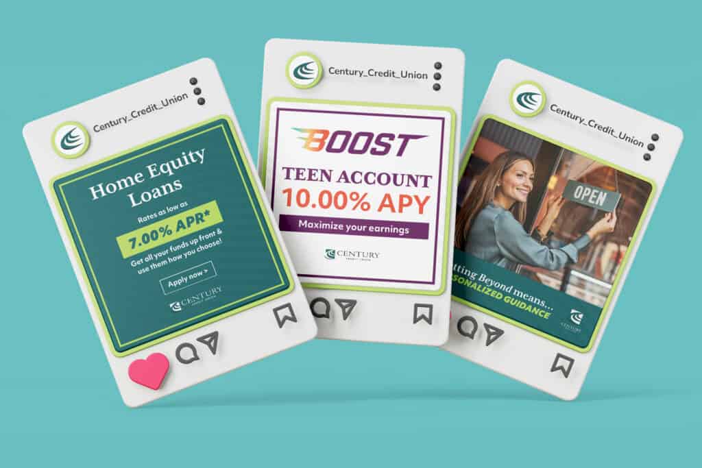Century Credit Union social media posts mockup