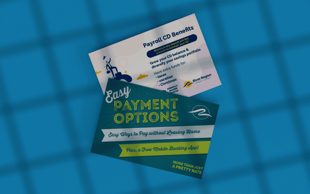 mockup of River Region Credit Union Teller Cards